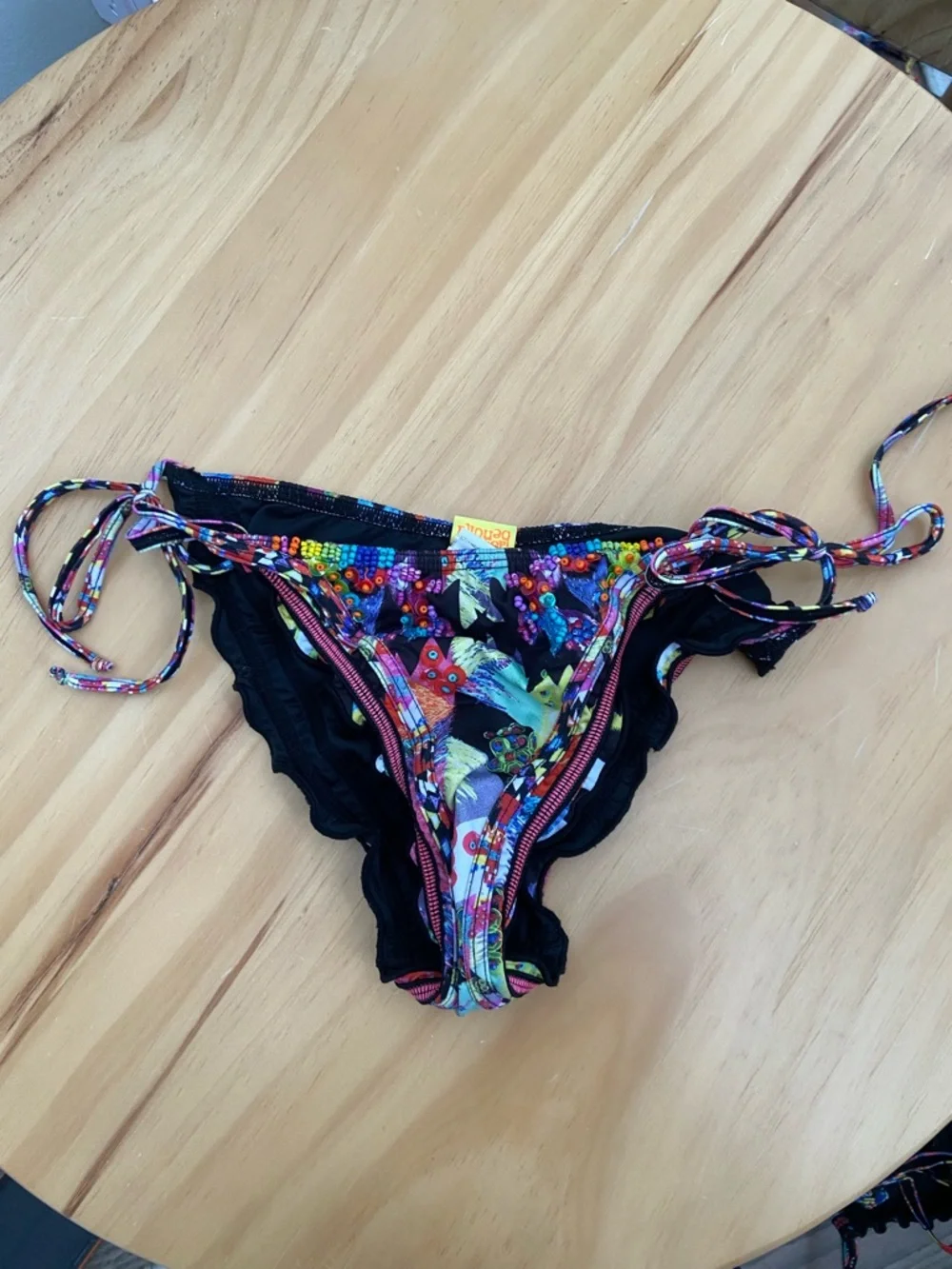 Agua Bendita Black Multicolor Trim Bikini Top